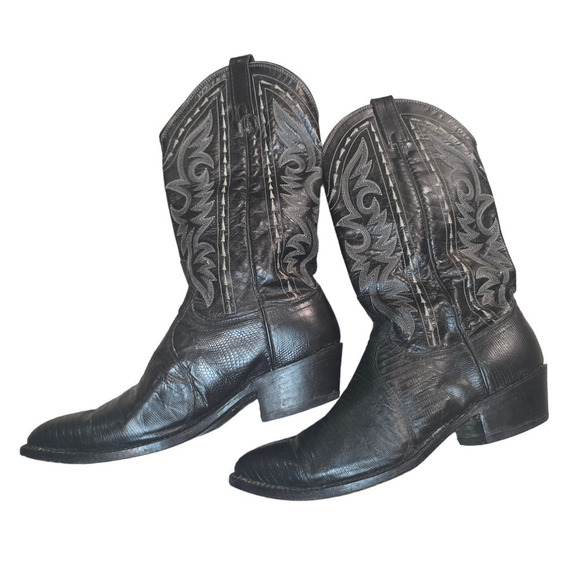 DAN POST Black Teju Lizard Leather Cowboy Boots Men’s 8.5 D Made USA 16830 main image 6